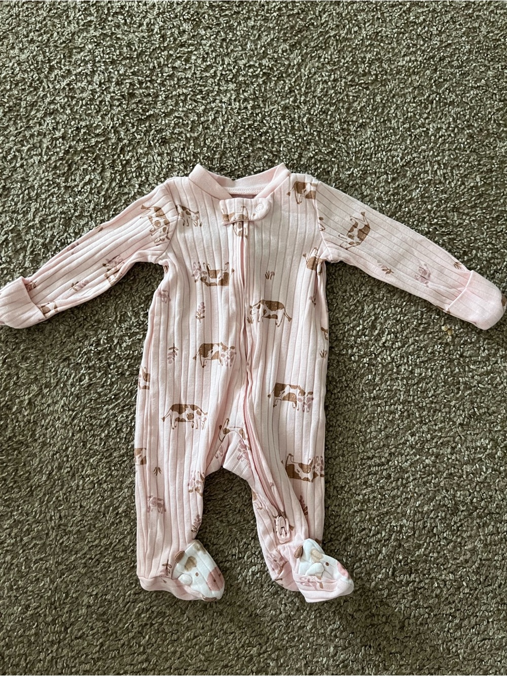 Carter’s Baby Pink Ribbed Footed One-Piece with Animal Print Newborn